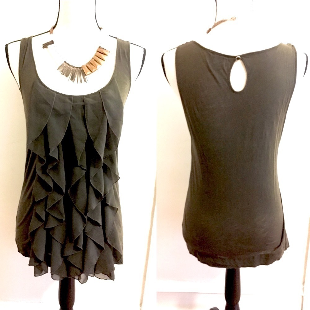 Anthropologie Green Ruffles Tank